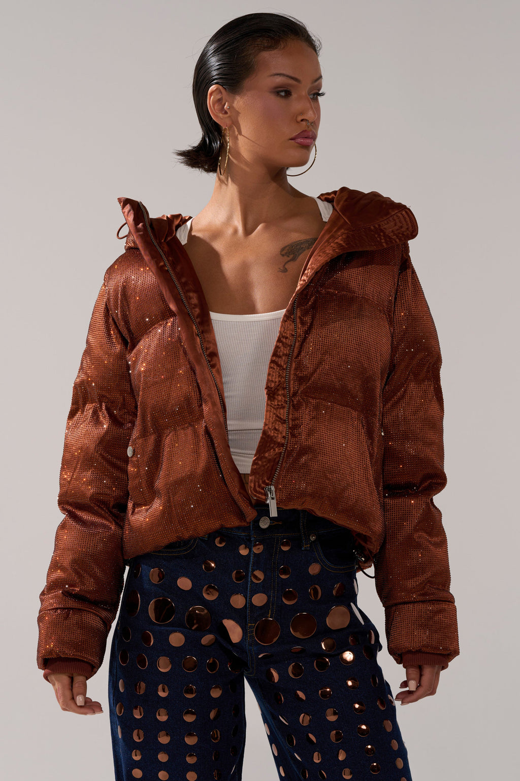 FAYE RHINESTONE PUFFER IN COPPER