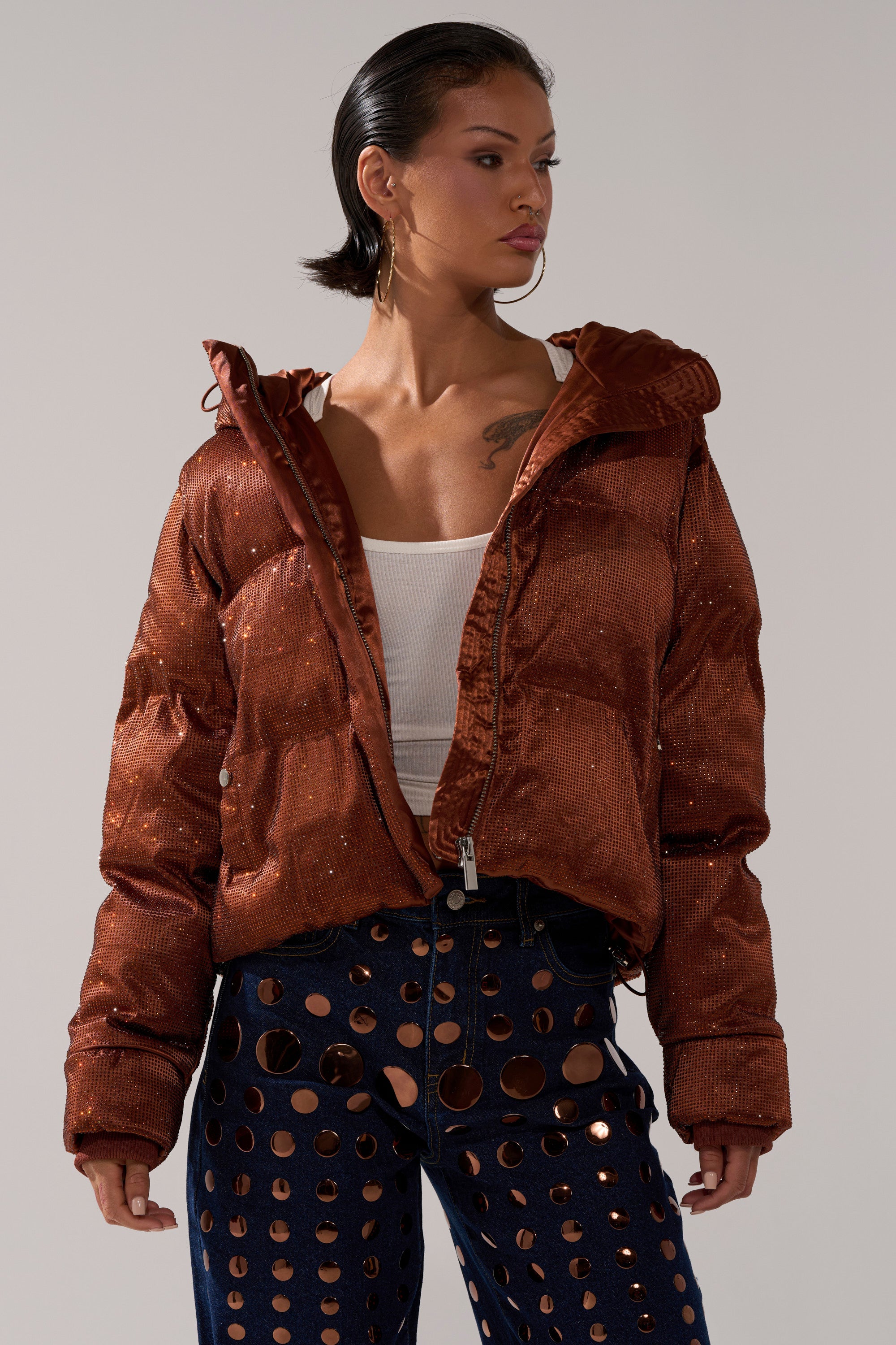 FAYE RHINESTONE PUFFER IN COPPER