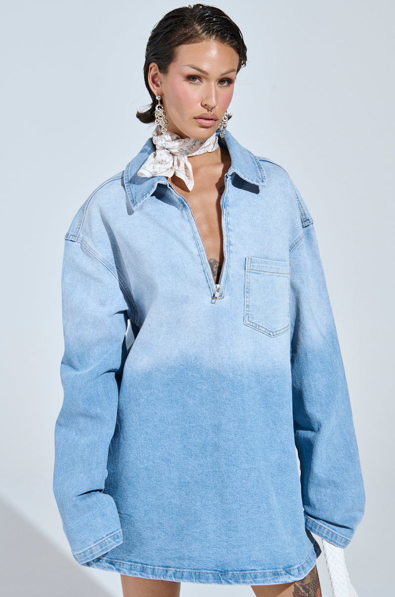 COOL GIRL OVERSIZED OMBRE DENIM SHIRT DRESS