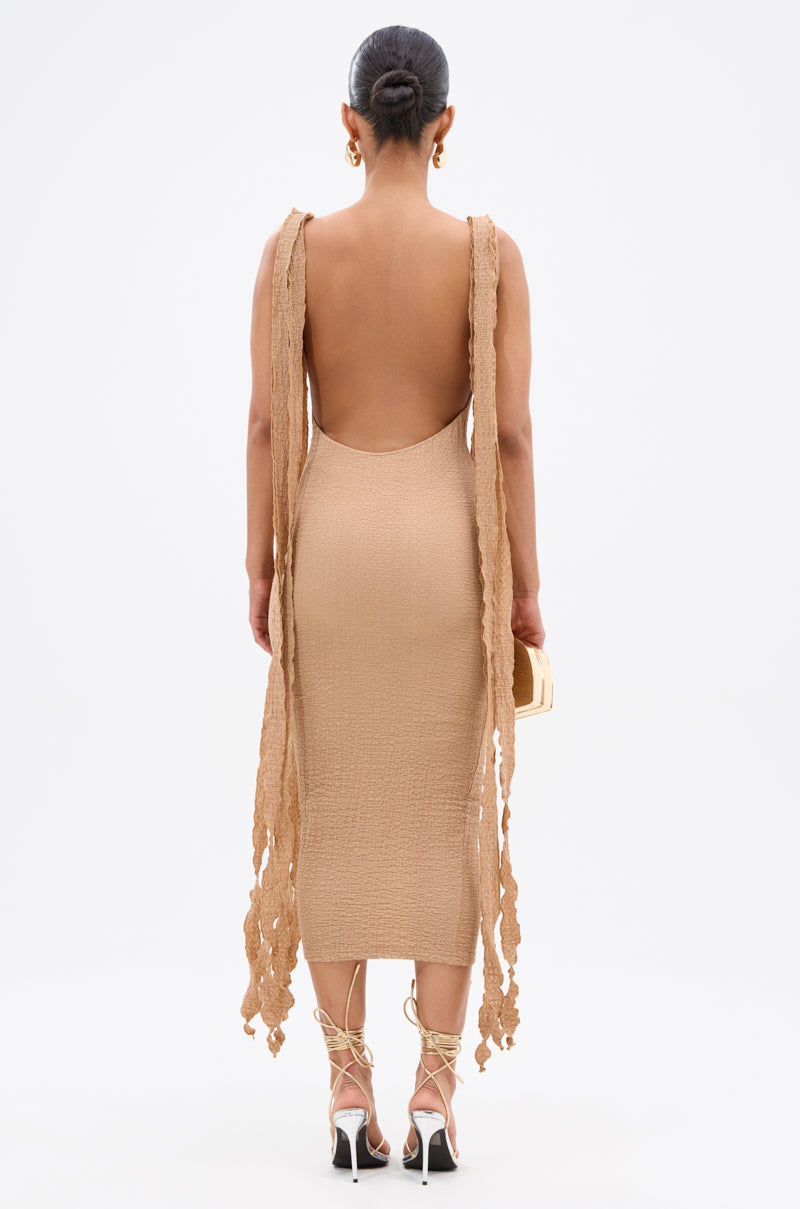 GET LIKE ME BACKLESS MIDI DRESS IN MOCHA MOUSSE