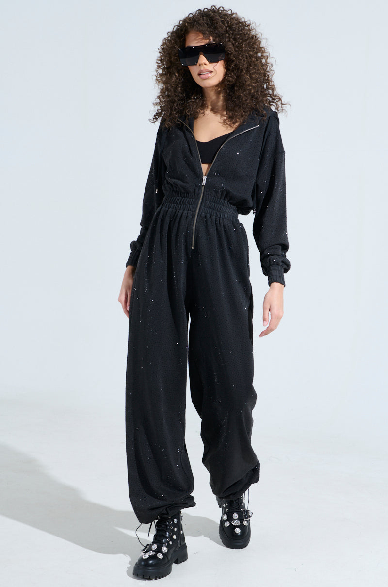 DOING THE MOST FRENCH TERRY JUMPSUIT WITH RHINESTONES