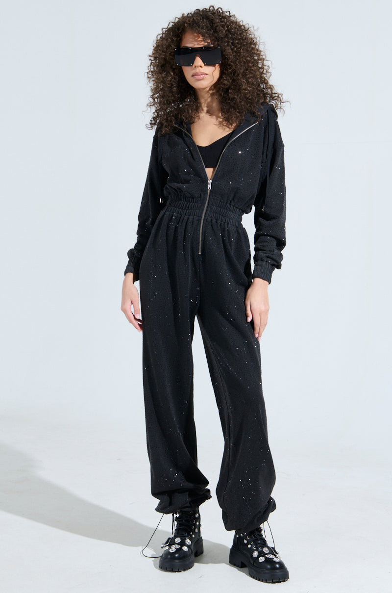 DOING THE MOST FRENCH TERRY JUMPSUIT WITH RHINESTONES