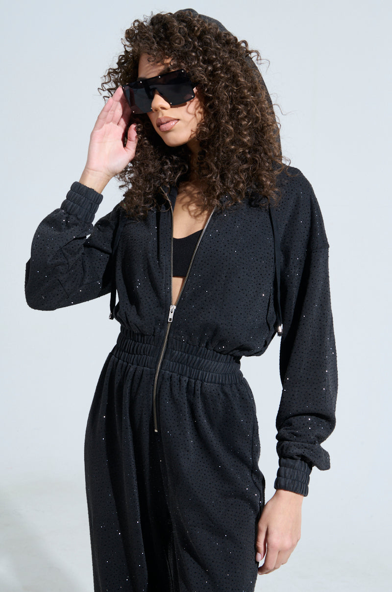 DOING THE MOST FRENCH TERRY JUMPSUIT WITH RHINESTONES