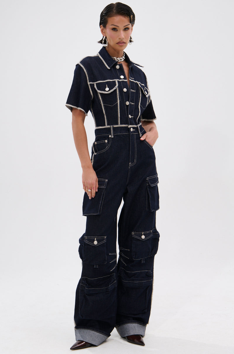 ALEXANDRA DENIM CARGO JUMPSUIT
