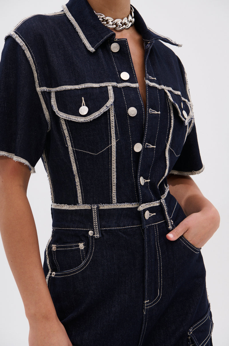 ALEXANDRA DENIM CARGO JUMPSUIT