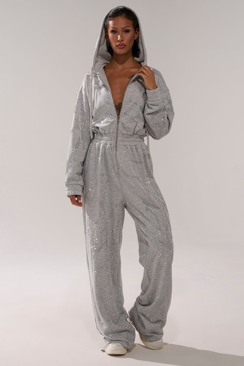 NEVER BUGGIN PRINTED FRENCH TERRY JUMPSUIT