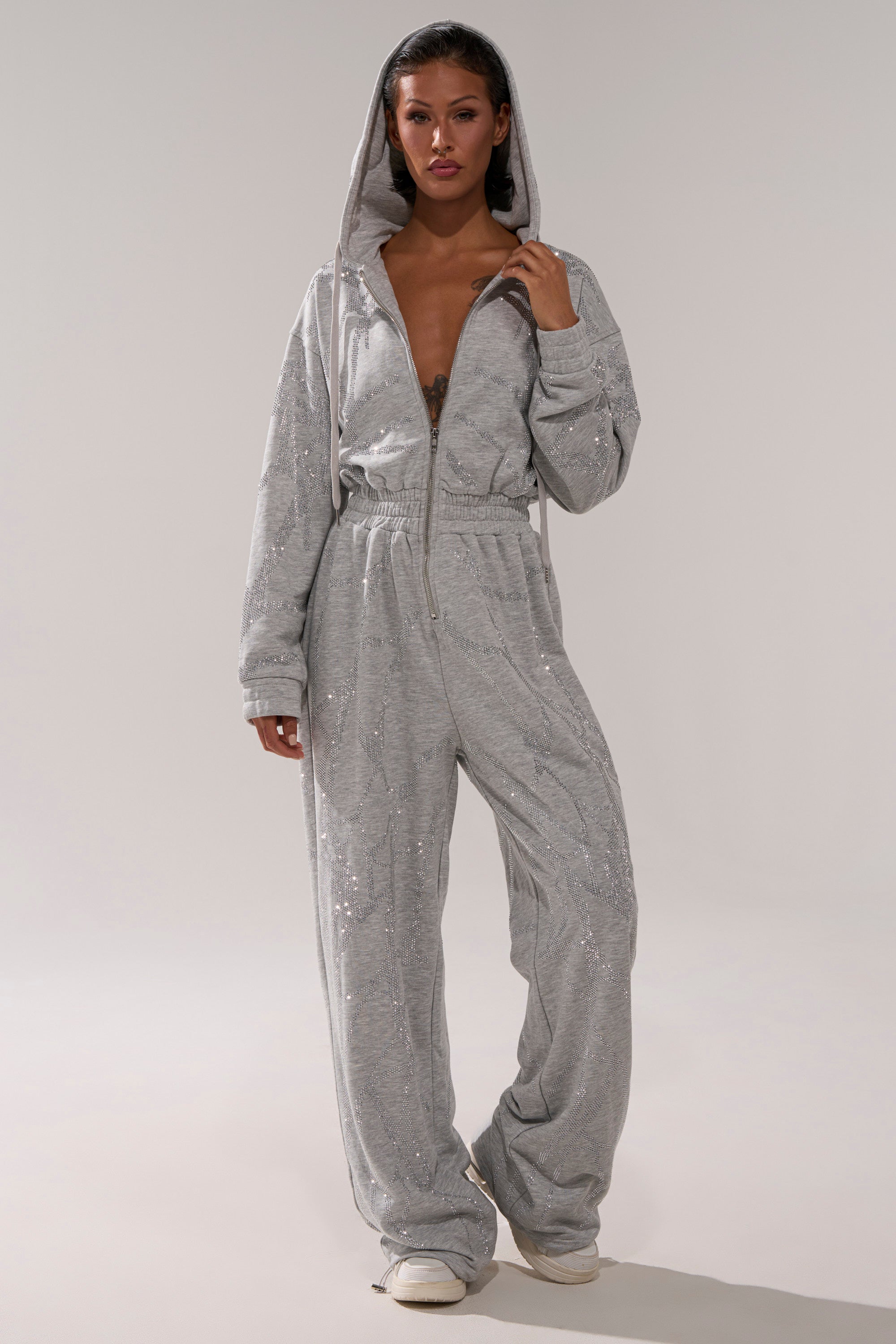 NEVER BUGGIN PRINTED FRENCH TERRY JUMPSUIT