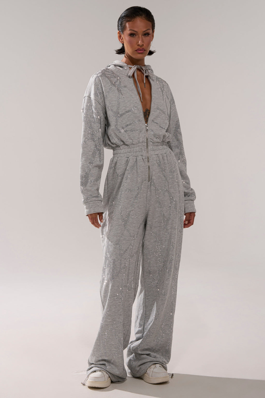 NEVER BUGGIN PRINTED FRENCH TERRY JUMPSUIT