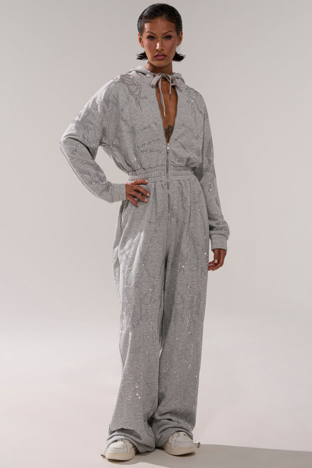 NEVER BUGGIN PRINTED FRENCH TERRY JUMPSUIT