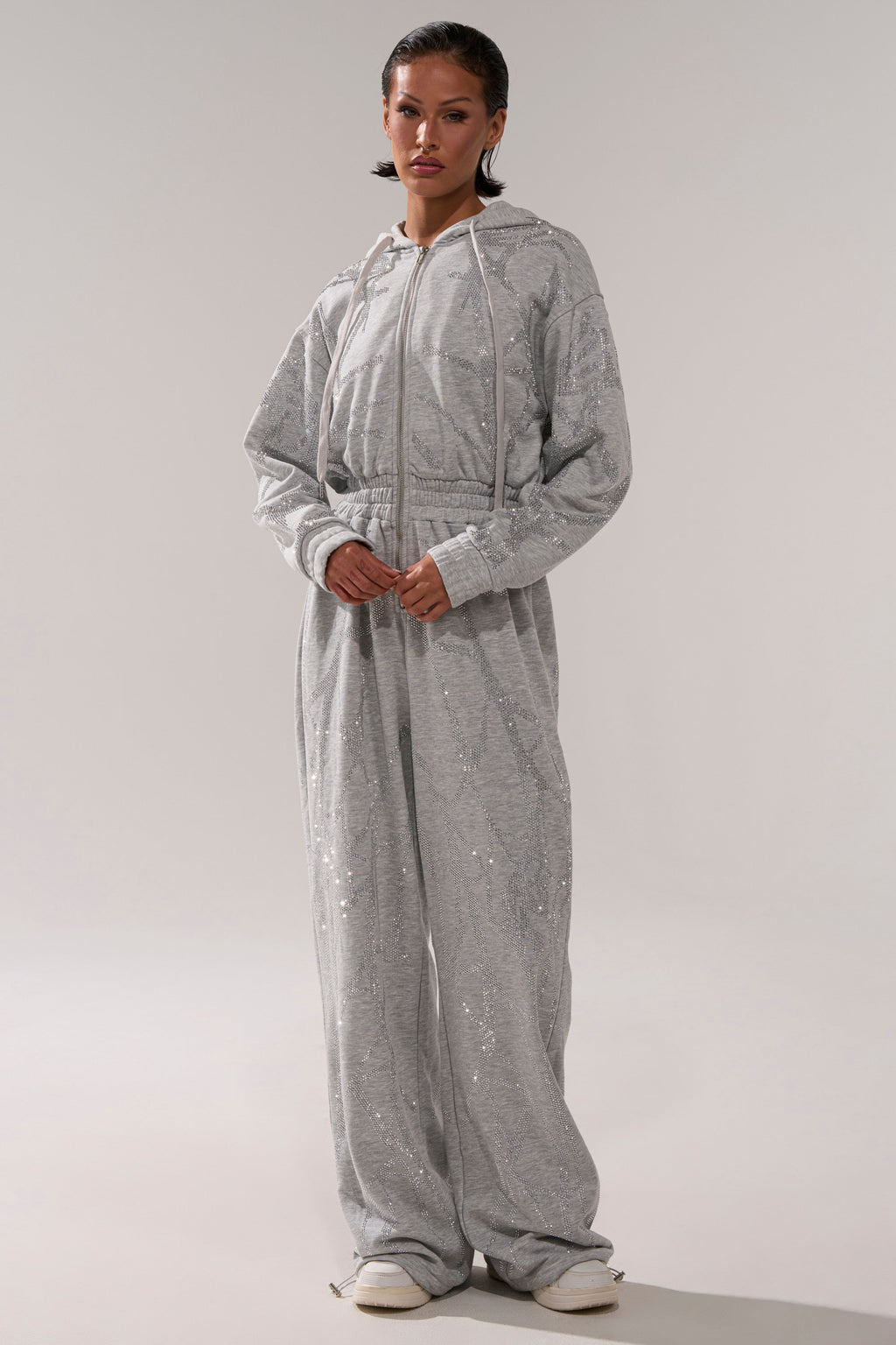 NEVER BUGGIN PRINTED FRENCH TERRY JUMPSUIT