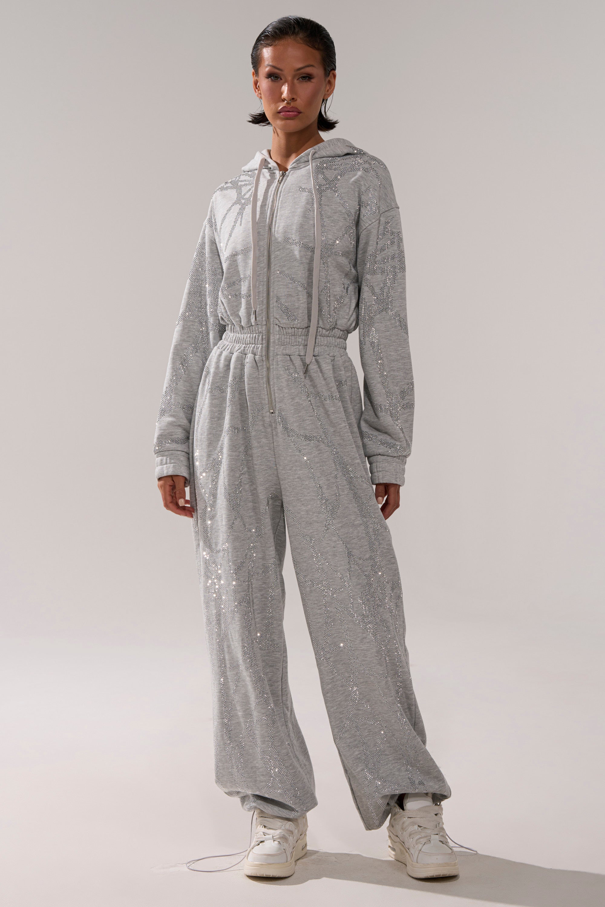 NEVER BUGGIN PRINTED FRENCH TERRY JUMPSUIT