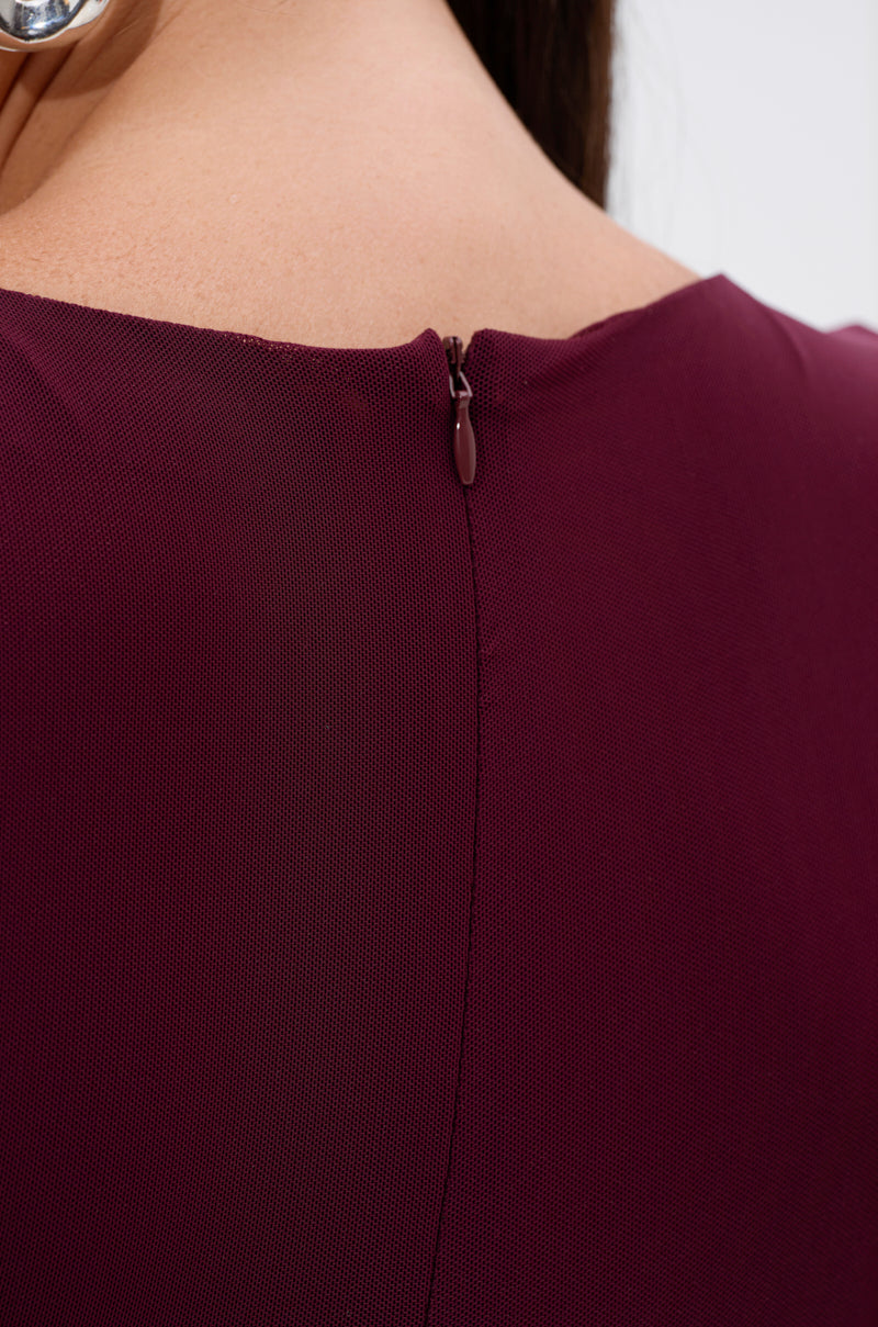 KEEPIN IT SIMPLE MESH JUMPSUIT IN BURGUNDY