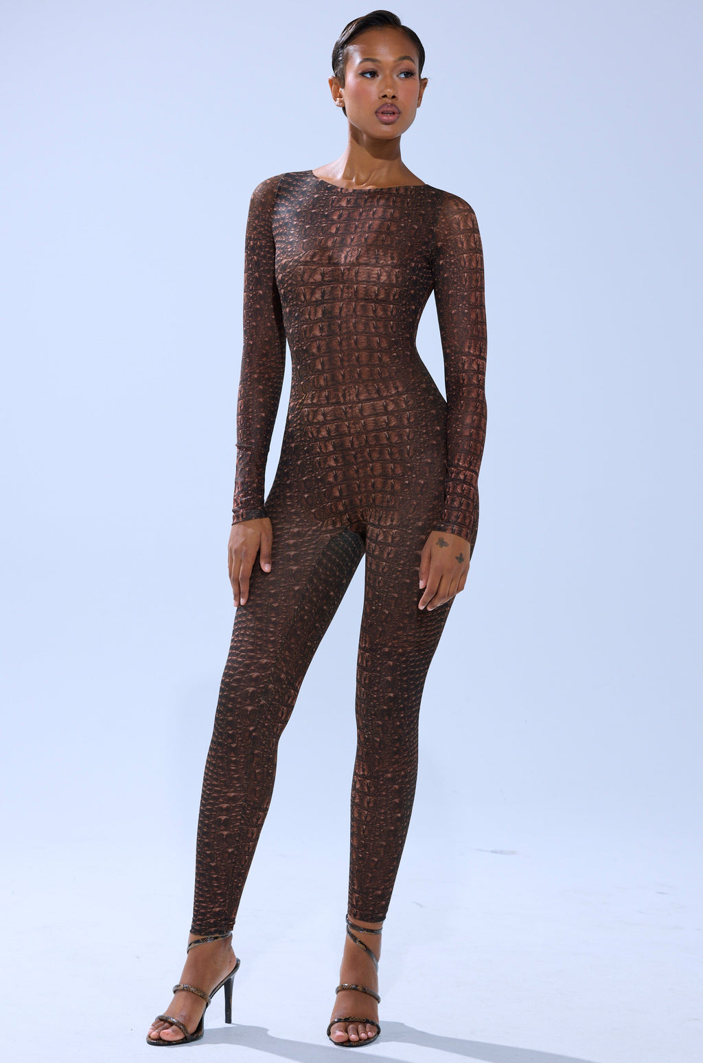 TRY AND GET ME SNAKE MESH JUMPSUIT
