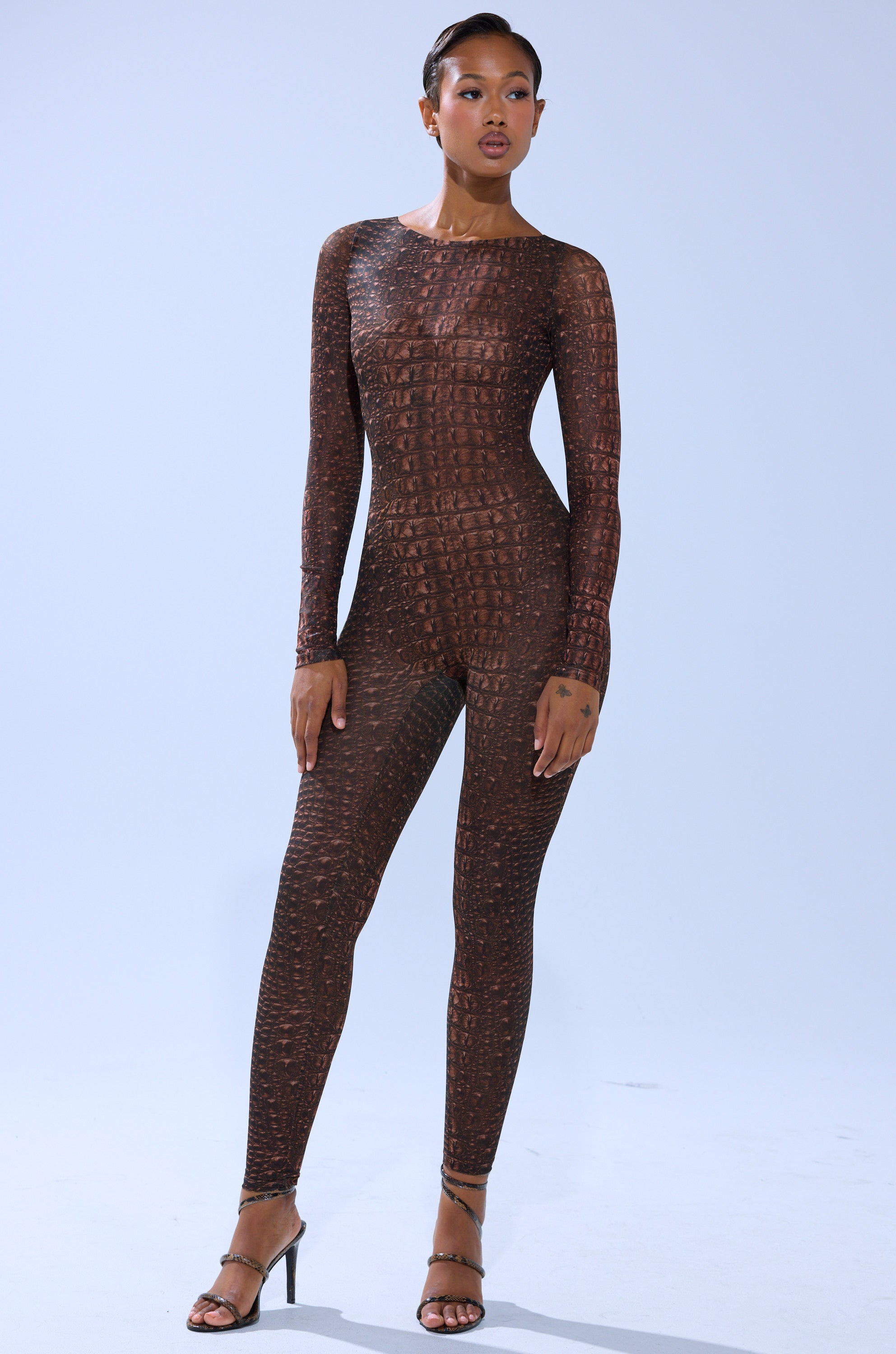 TRY AND GET ME SNAKE MESH JUMPSUIT