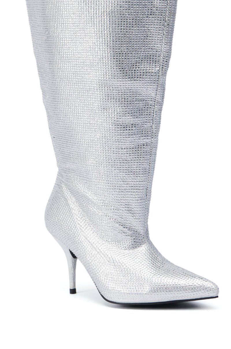 AZALEA WANG JARROW SILVER RHINESTONE BOOTIE