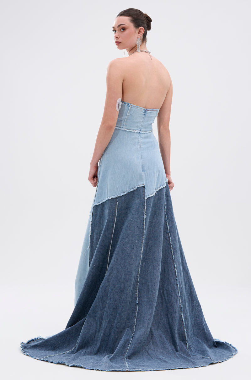 IT'S BRITNEY PATCHWORK DENIM MAXI DRESS