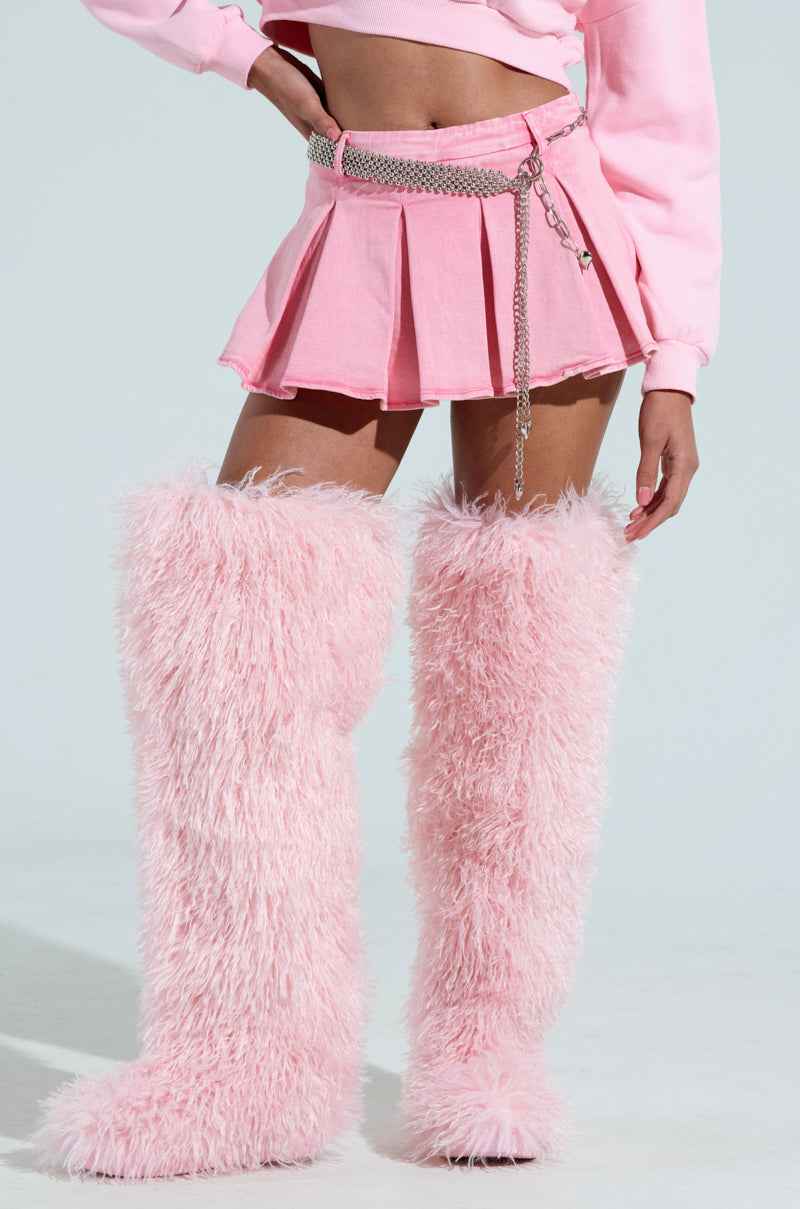 THOUGHT I KNEW YOU PINK DENIM PLEATED MINI SKIRT