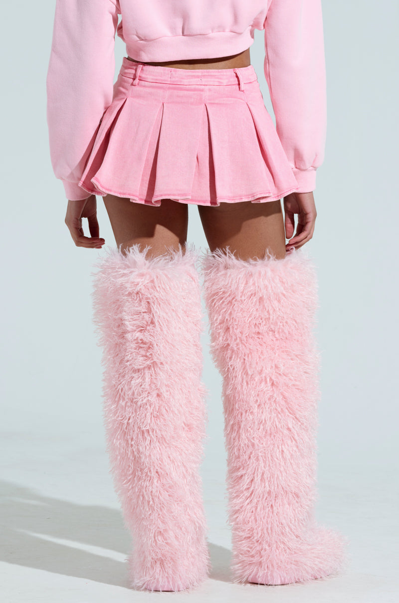 THOUGHT I KNEW YOU PINK DENIM PLEATED MINI SKIRT