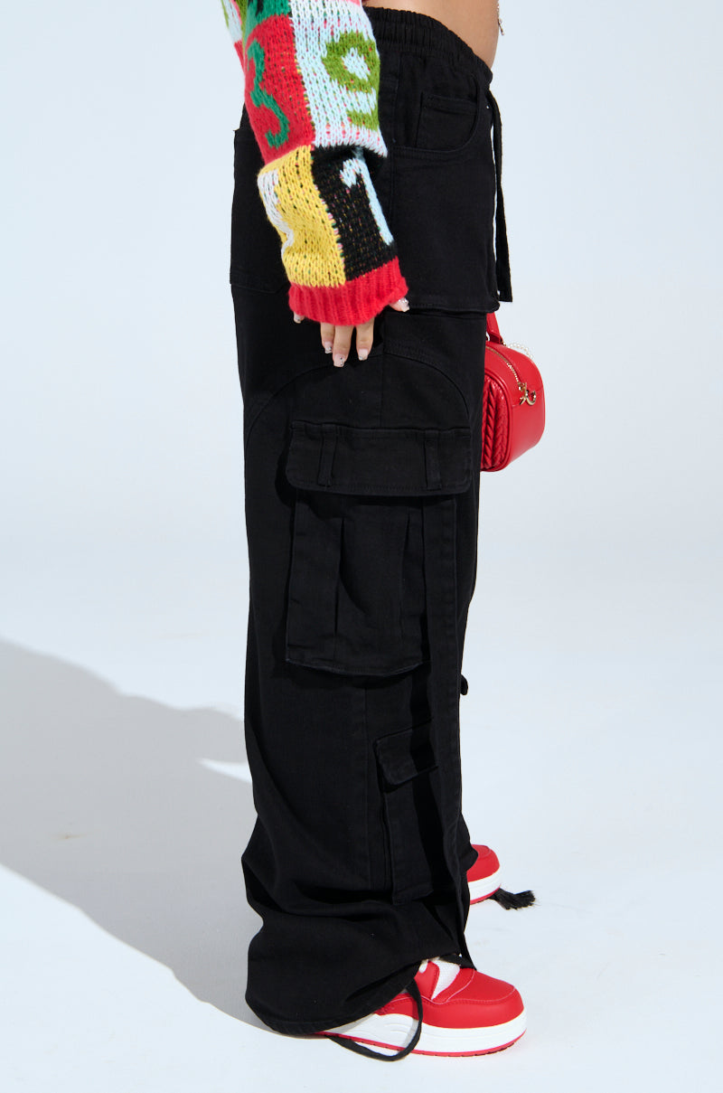 THINK ABOUT IT BLACK DENIM CARGO JOGGER