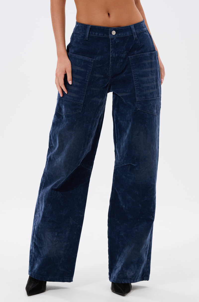 VALERIE VELVET EFFECT WIDE LEG PANT IN BLUE