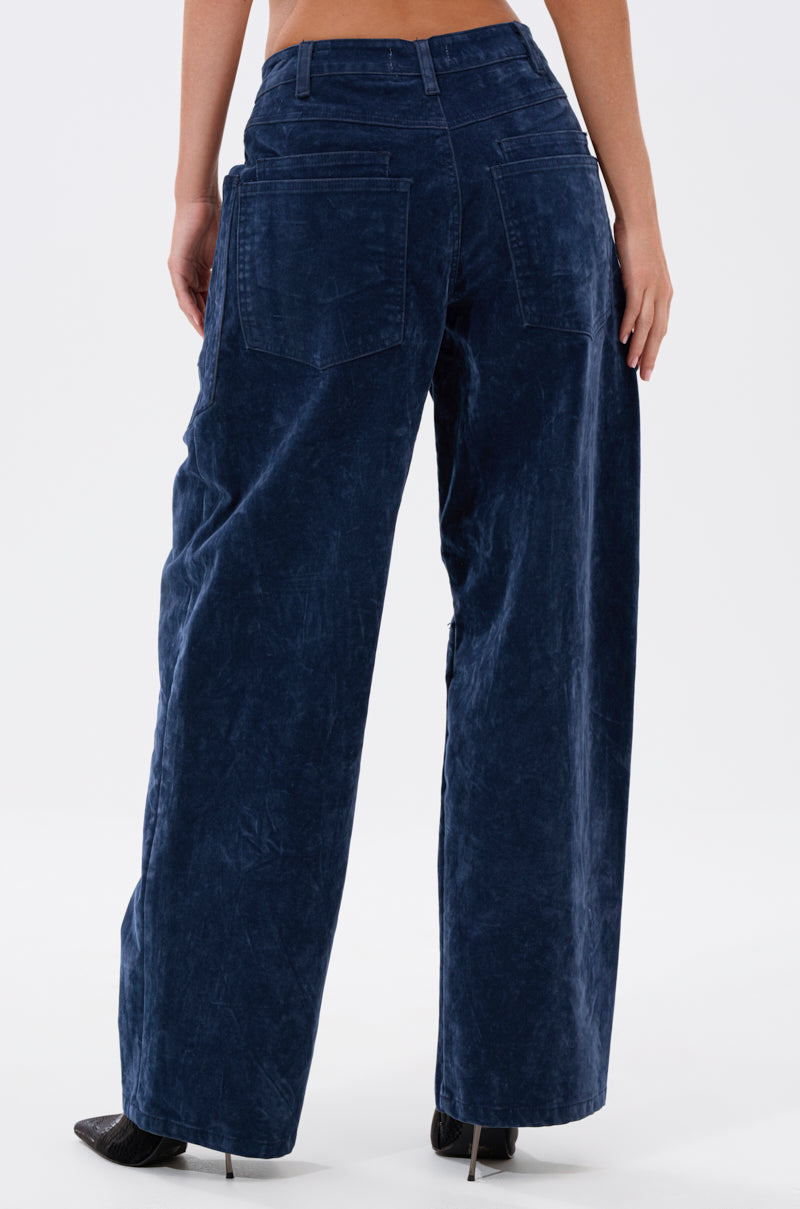 VALERIE VELVET EFFECT WIDE LEG PANT IN BLUE