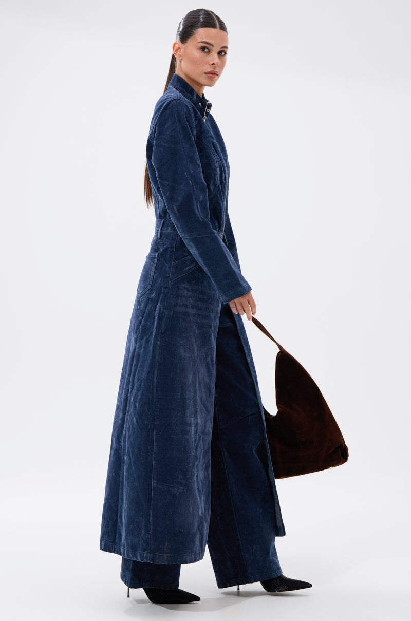 VALERIE VELVET EFFECT TRENCH IN BLUE