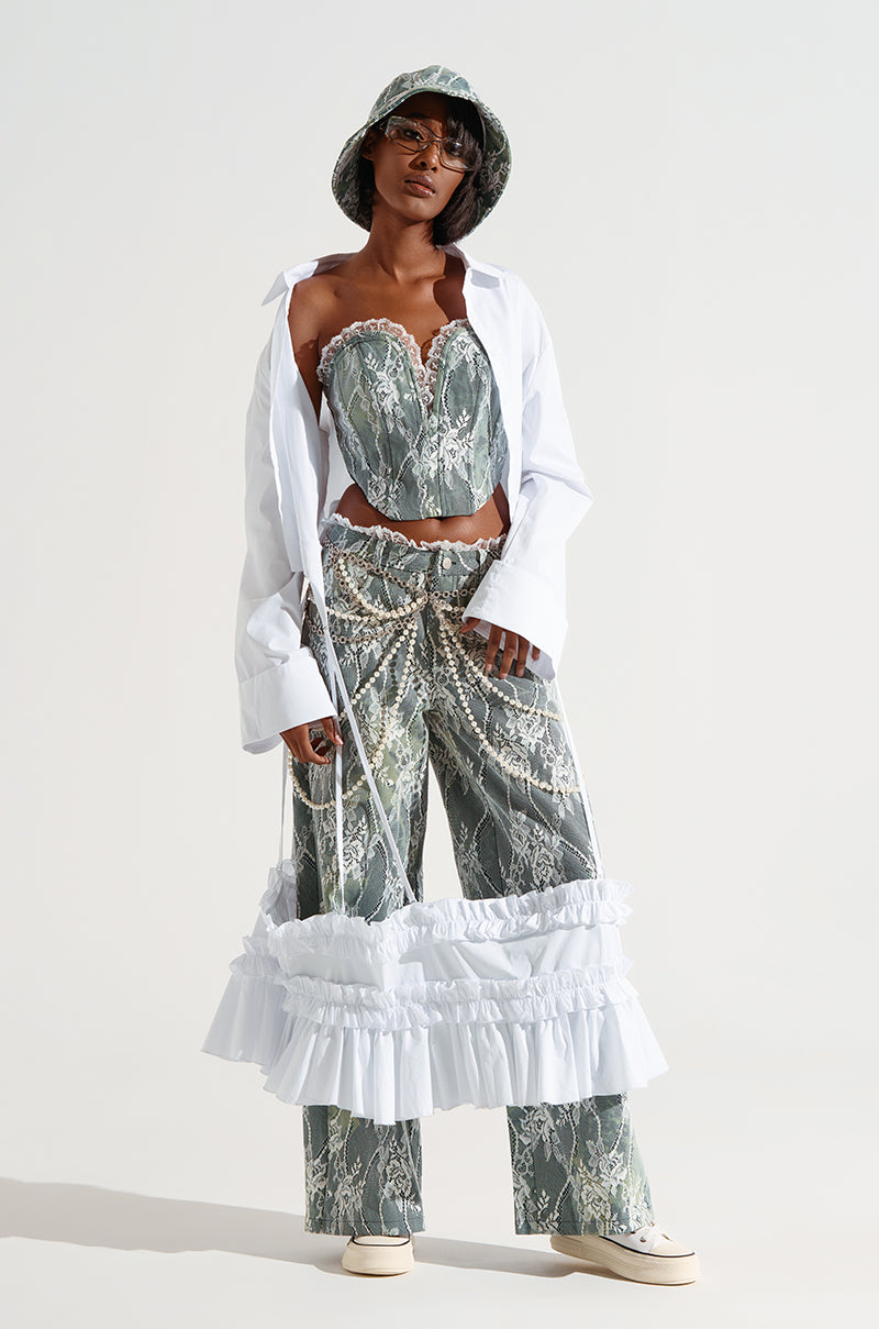 VERONICA FLORAL LACE DENIM CORSET