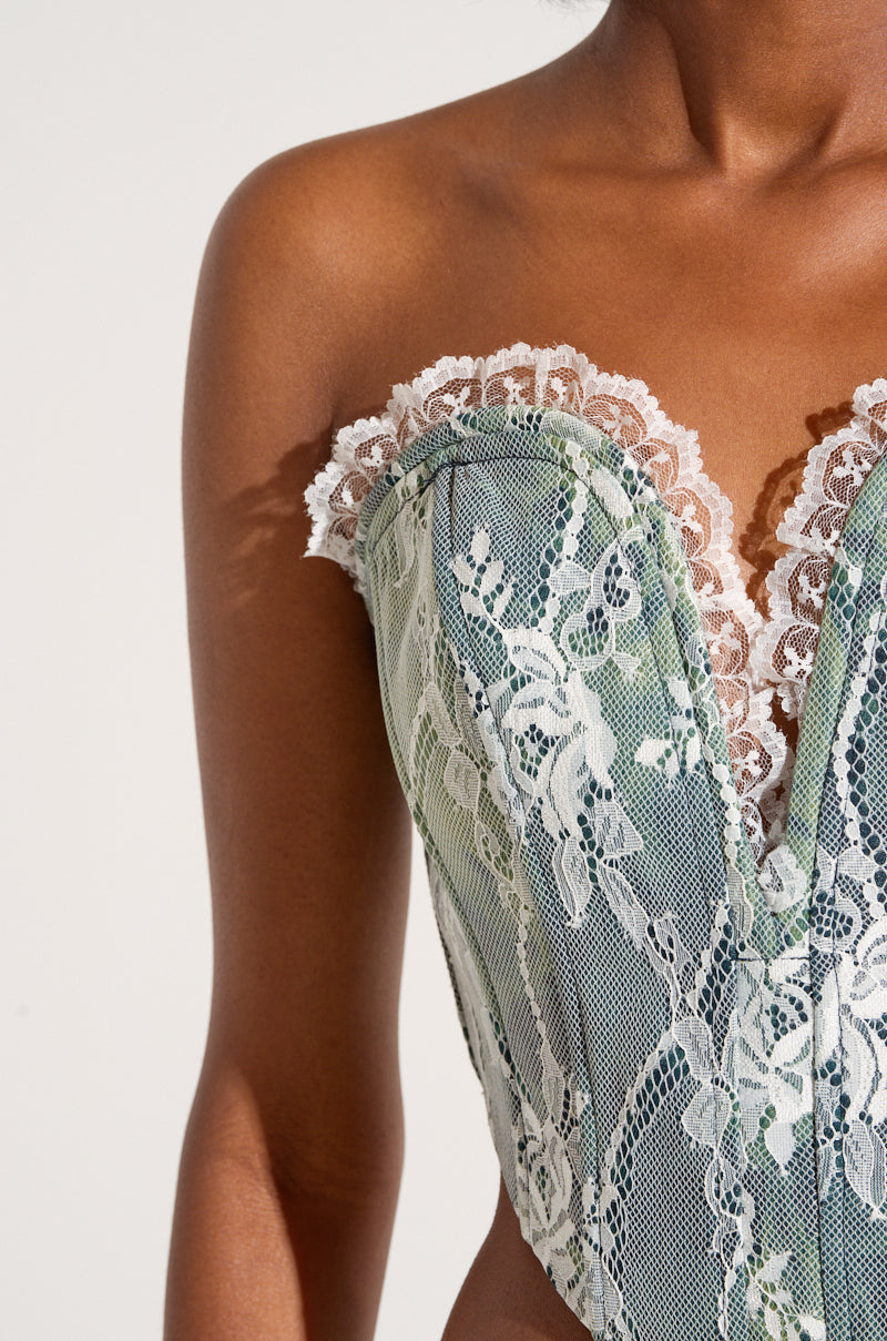 VERONICA FLORAL LACE DENIM CORSET