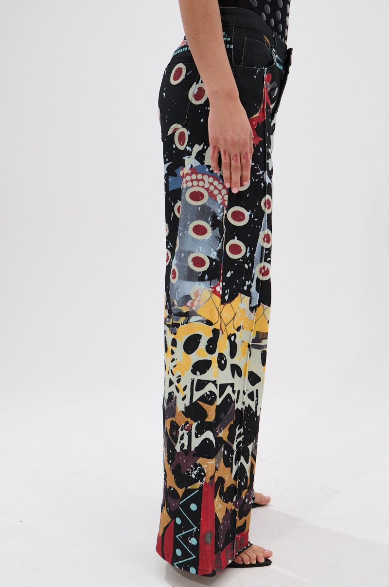 SOMETHING DIFFERENT PRINTED BLACK WASH JEANS