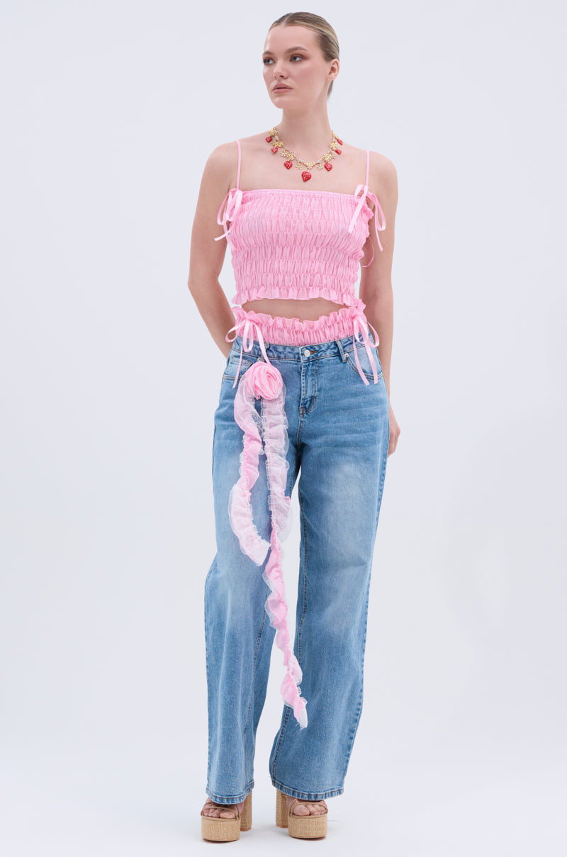 CALL ME RELAXED DENIM PANT WITH RUFFLES