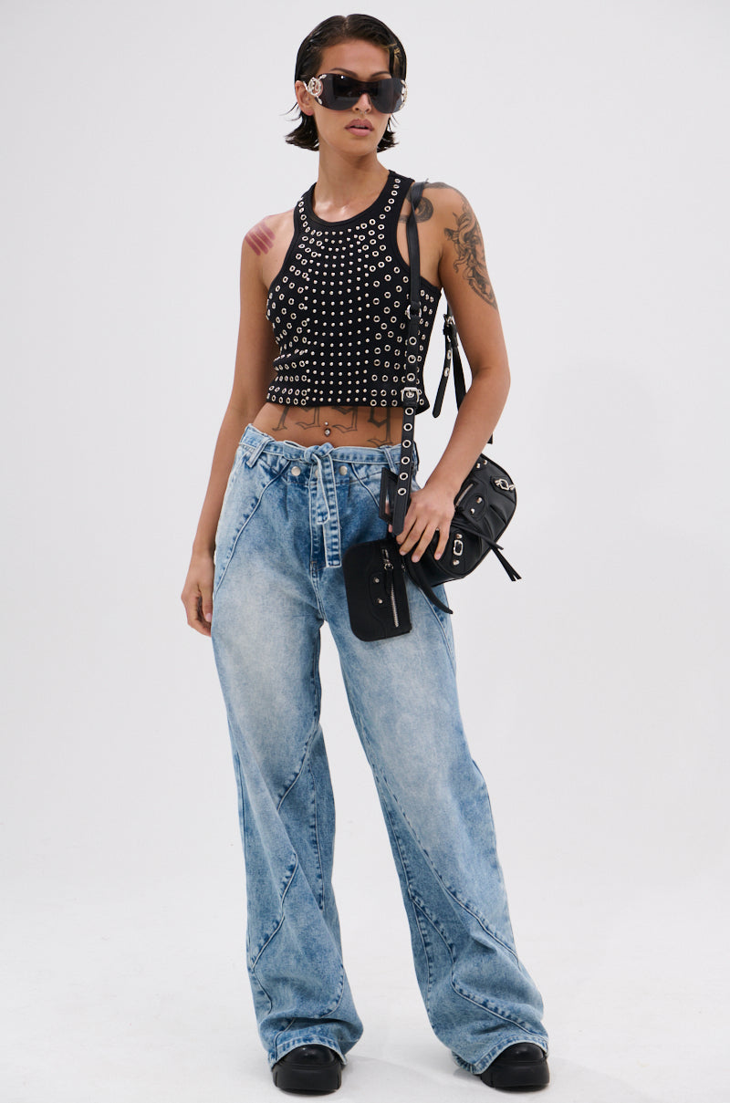 TIED TO YOU RELAXED DENIM PANT WITH TIE BELT