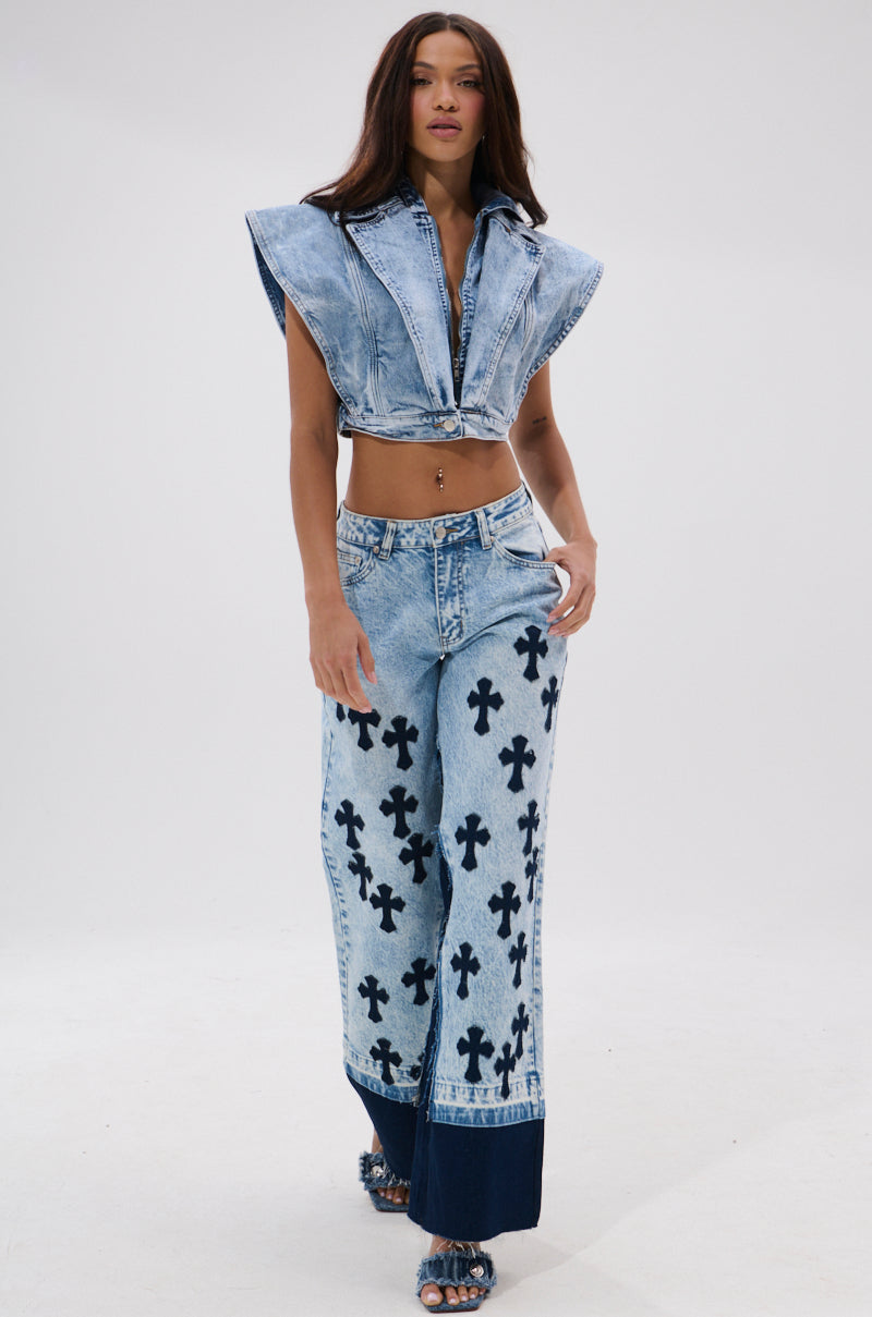 CROSSED OUT WIDE LEG DENIM