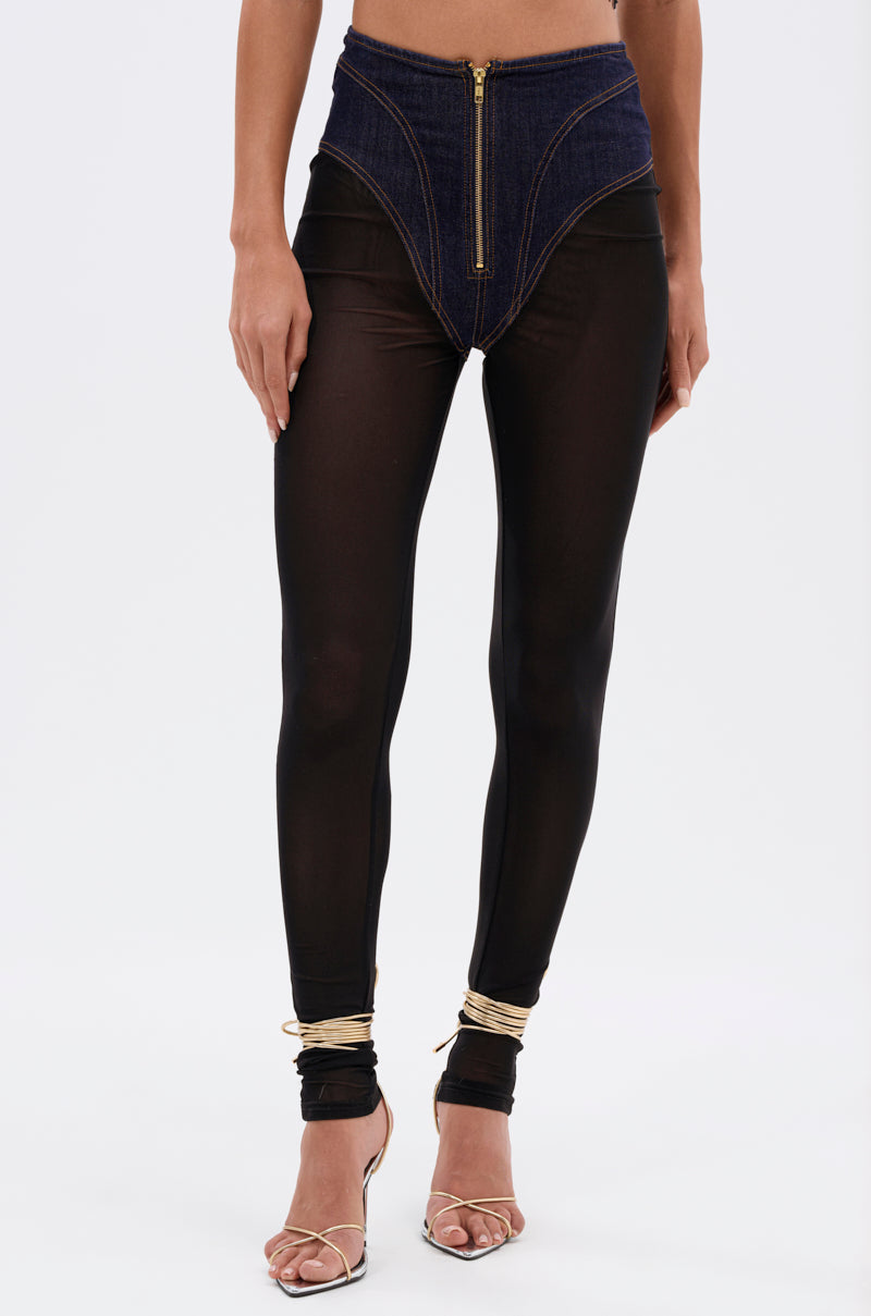 ZIP ME UP MESH LEGGING WITH DENIM PANTY