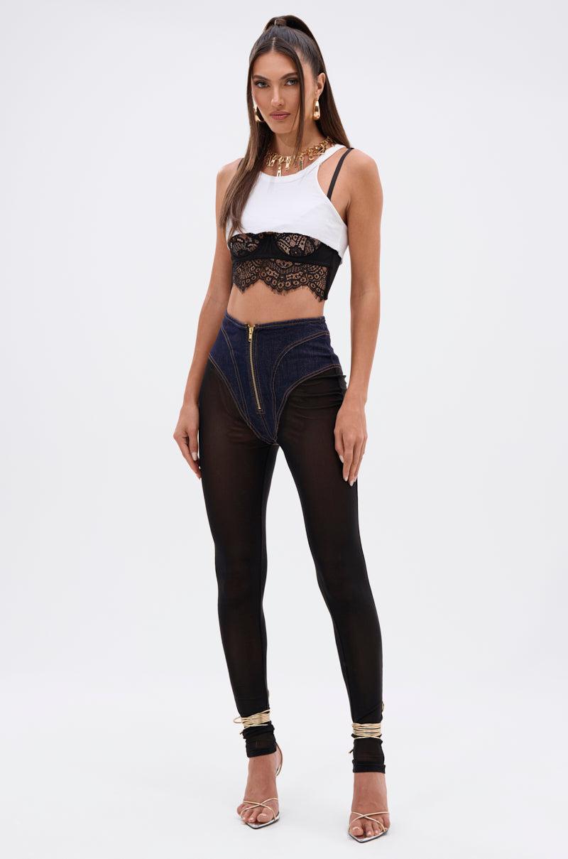 ZIP ME UP MESH LEGGING WITH DENIM PANTY