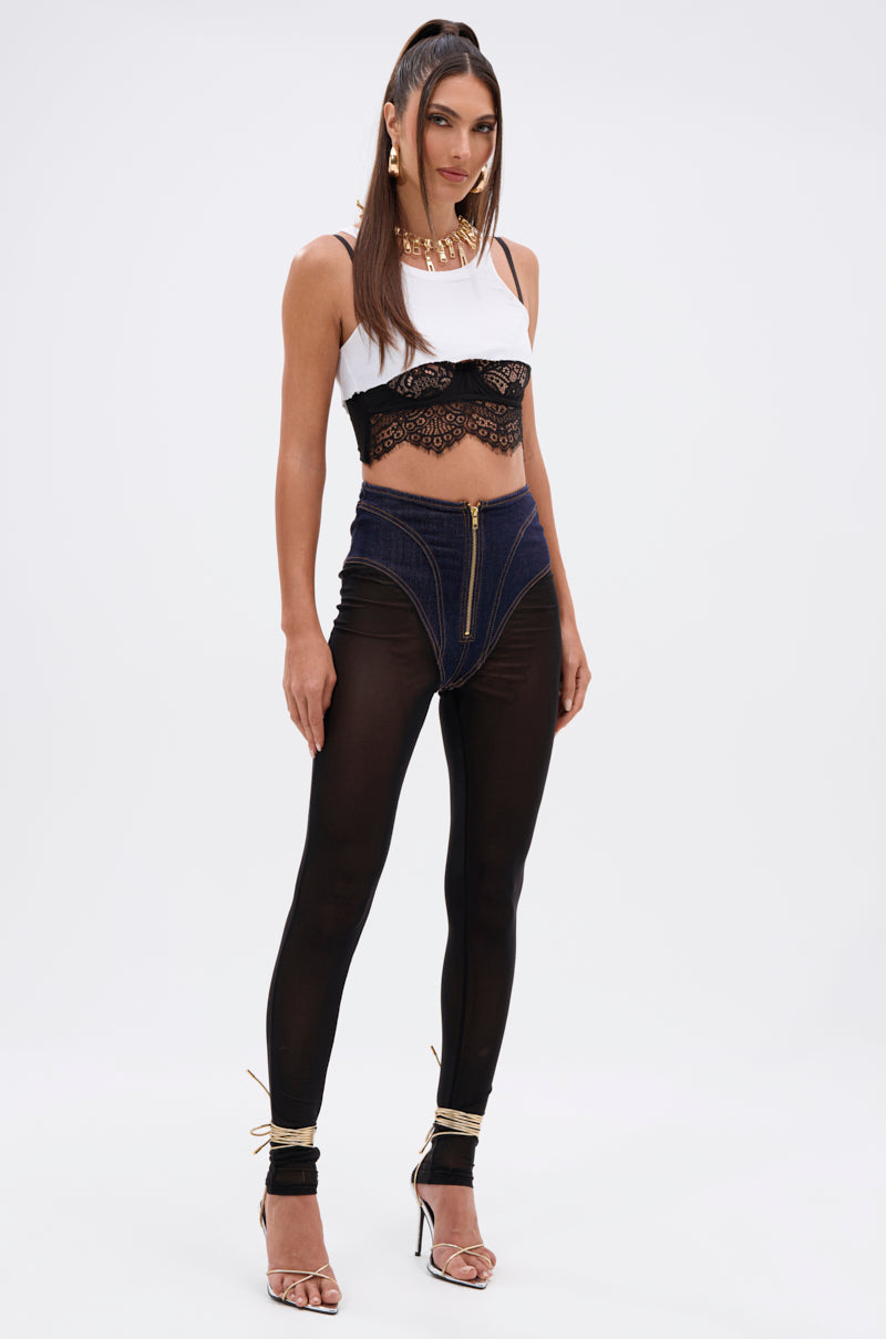 ZIP ME UP MESH LEGGING WITH DENIM PANTY