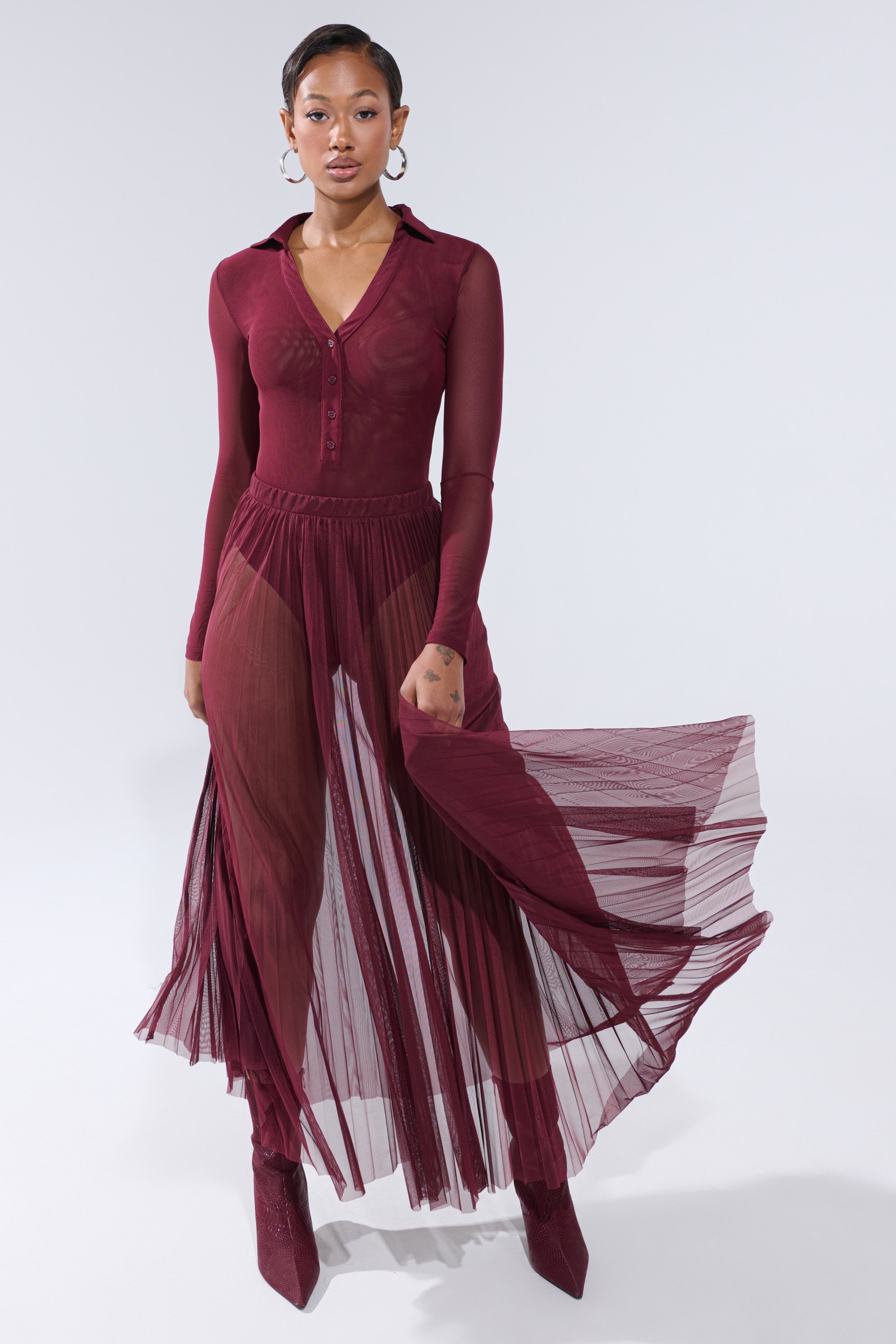 ON FIRE MESH MAXI SKIRT