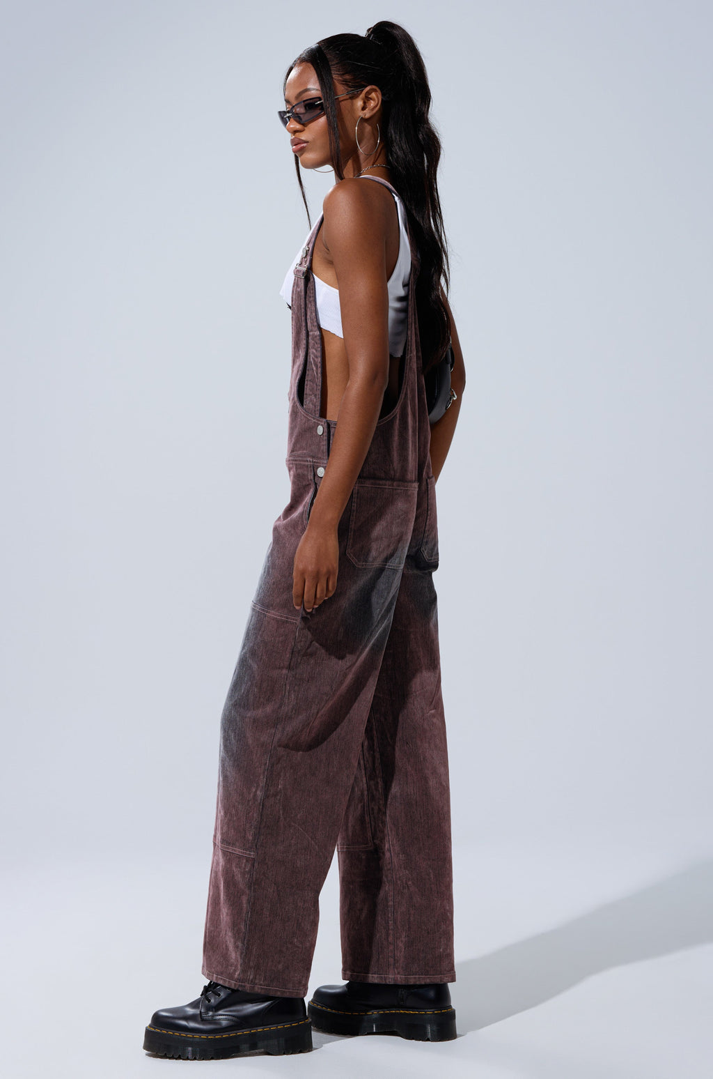 DOUBLE KNEE TEXTURED DENIM OVERALLS