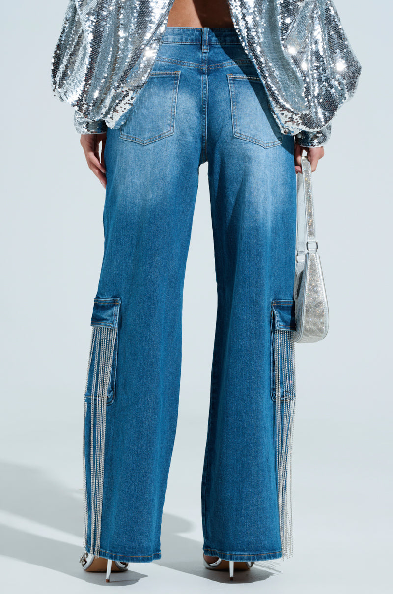 GIMME GIMME RHINESTONE CHAIN CARGO JEANS