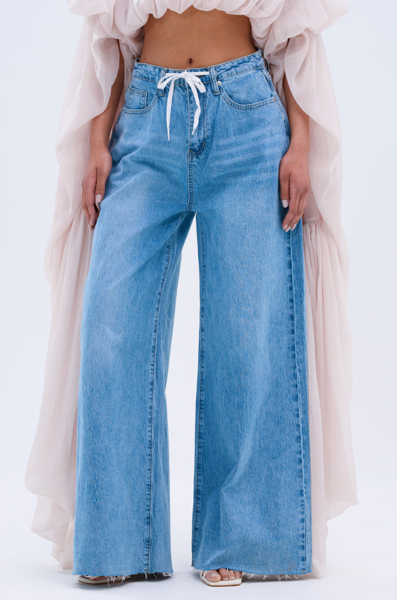 YOU BET DRAWSTRING WIDE LEG JEANS
