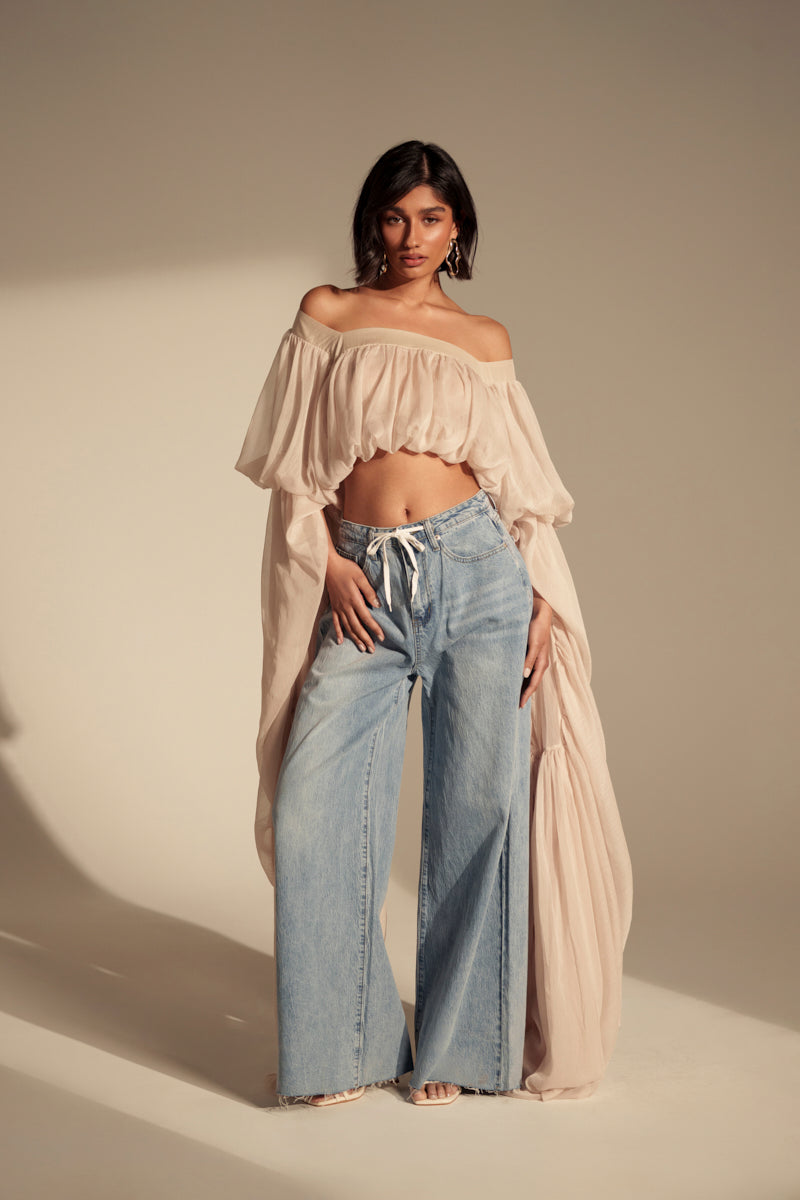 YOU BET DRAWSTRING WIDE LEG JEANS