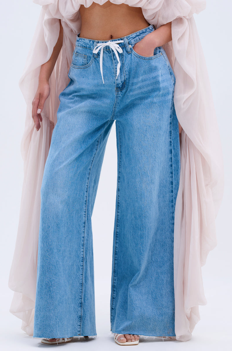 YOU BET DRAWSTRING WIDE LEG JEANS