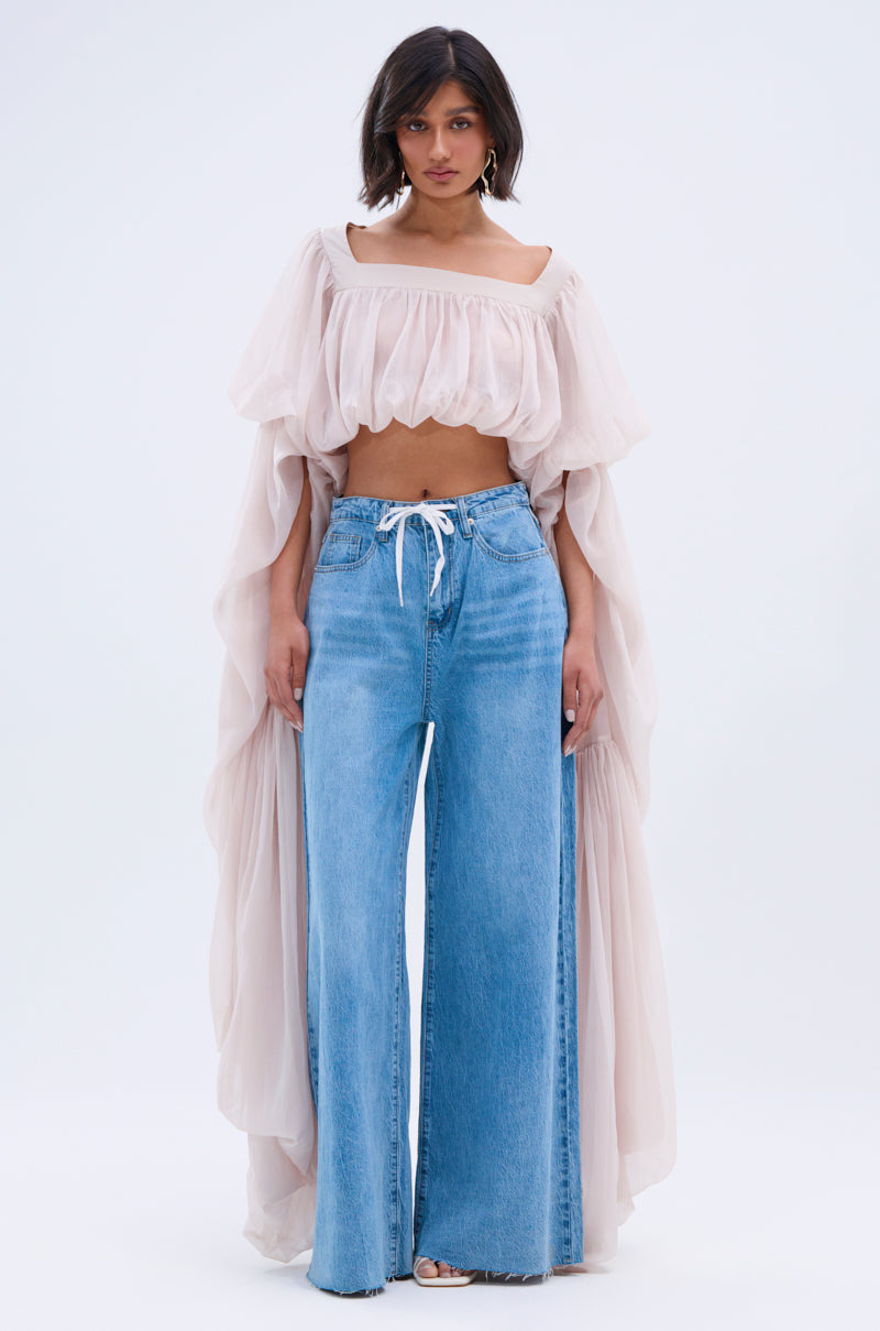 YOU BET DRAWSTRING WIDE LEG JEANS