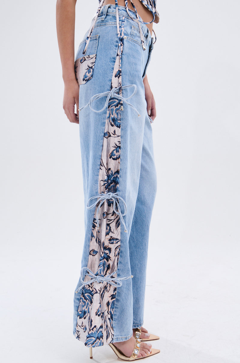 SEASONAL AWAKENING BROCADE PATCH DENIM JEANS