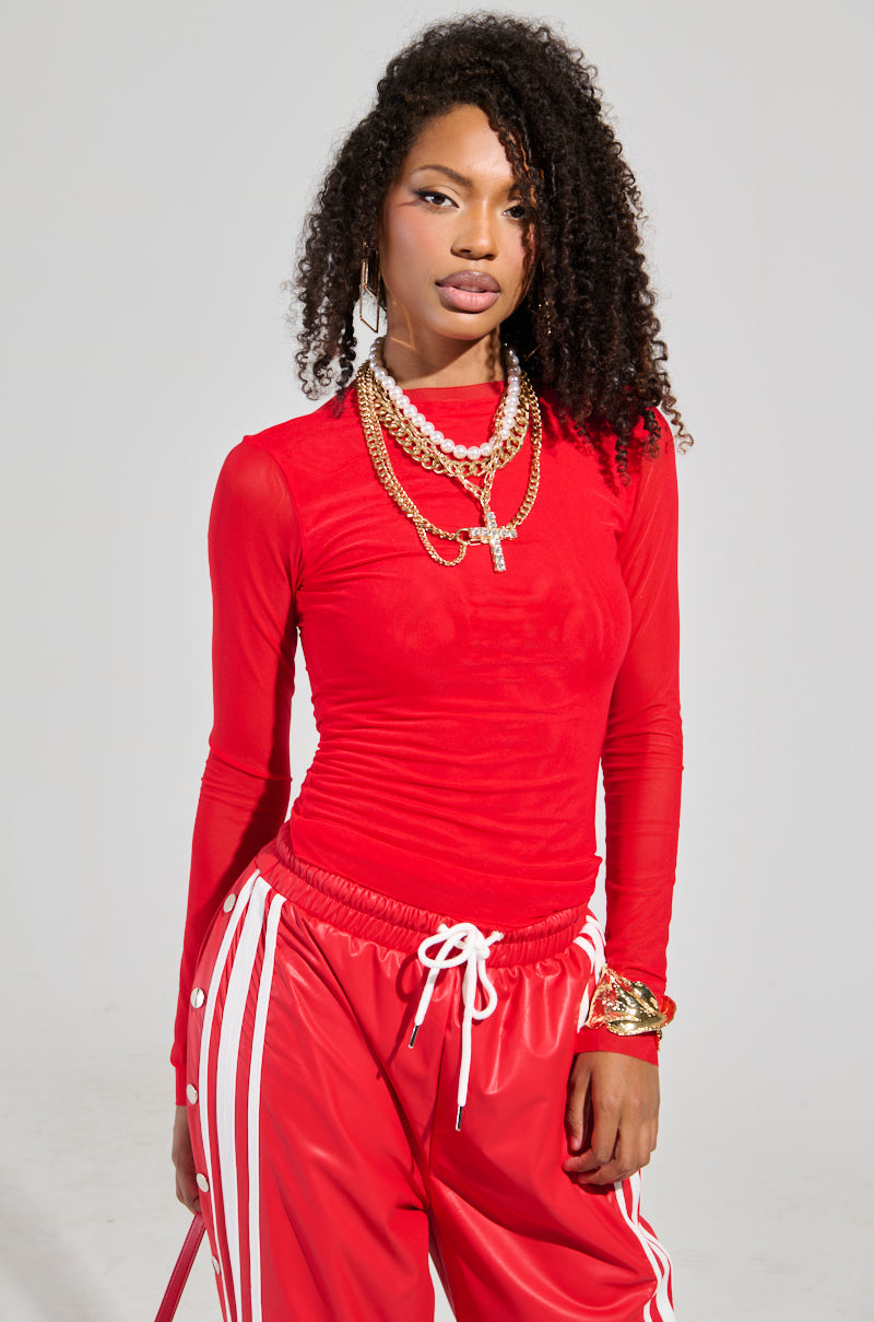 PAXTON DOUBLE LINED MESH LONG SLEEVE TOP