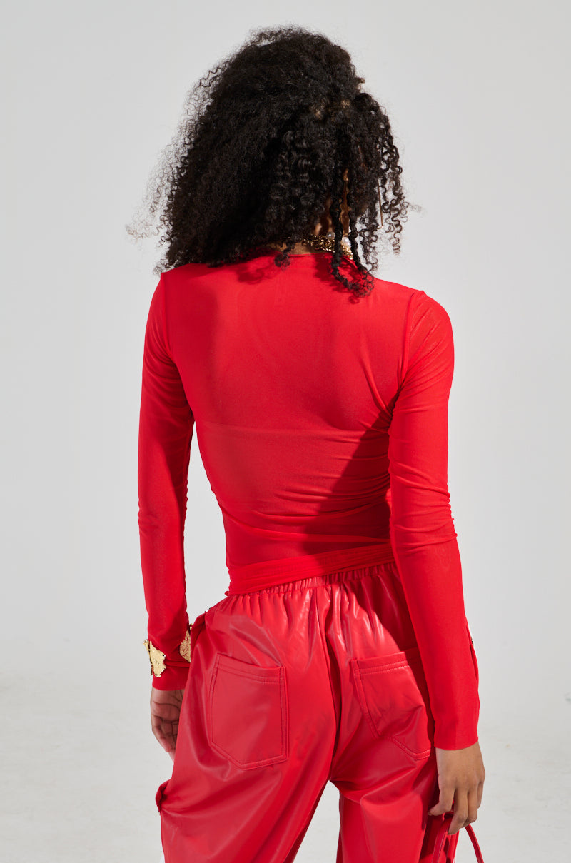 PAXTON DOUBLE LINED MESH LONG SLEEVE TOP