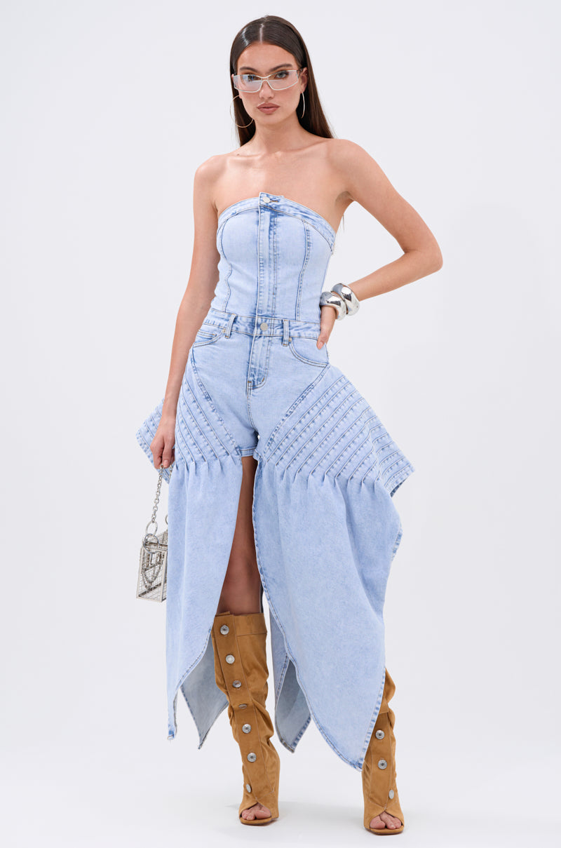 NO ONE LIKE ME DENIM ROMPER