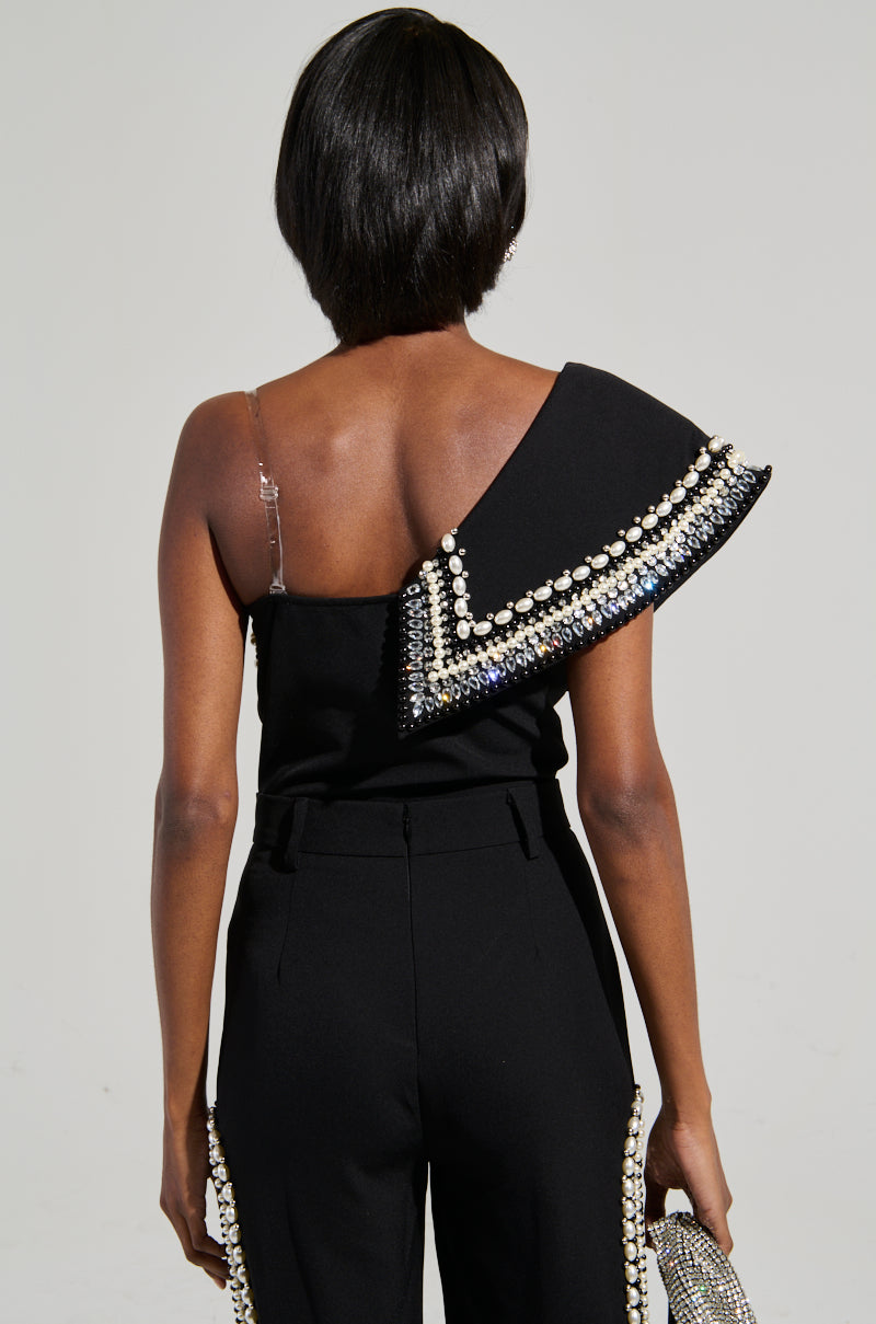 LUXURIOUS ASYMETRICAL PEARL BODYSUIT