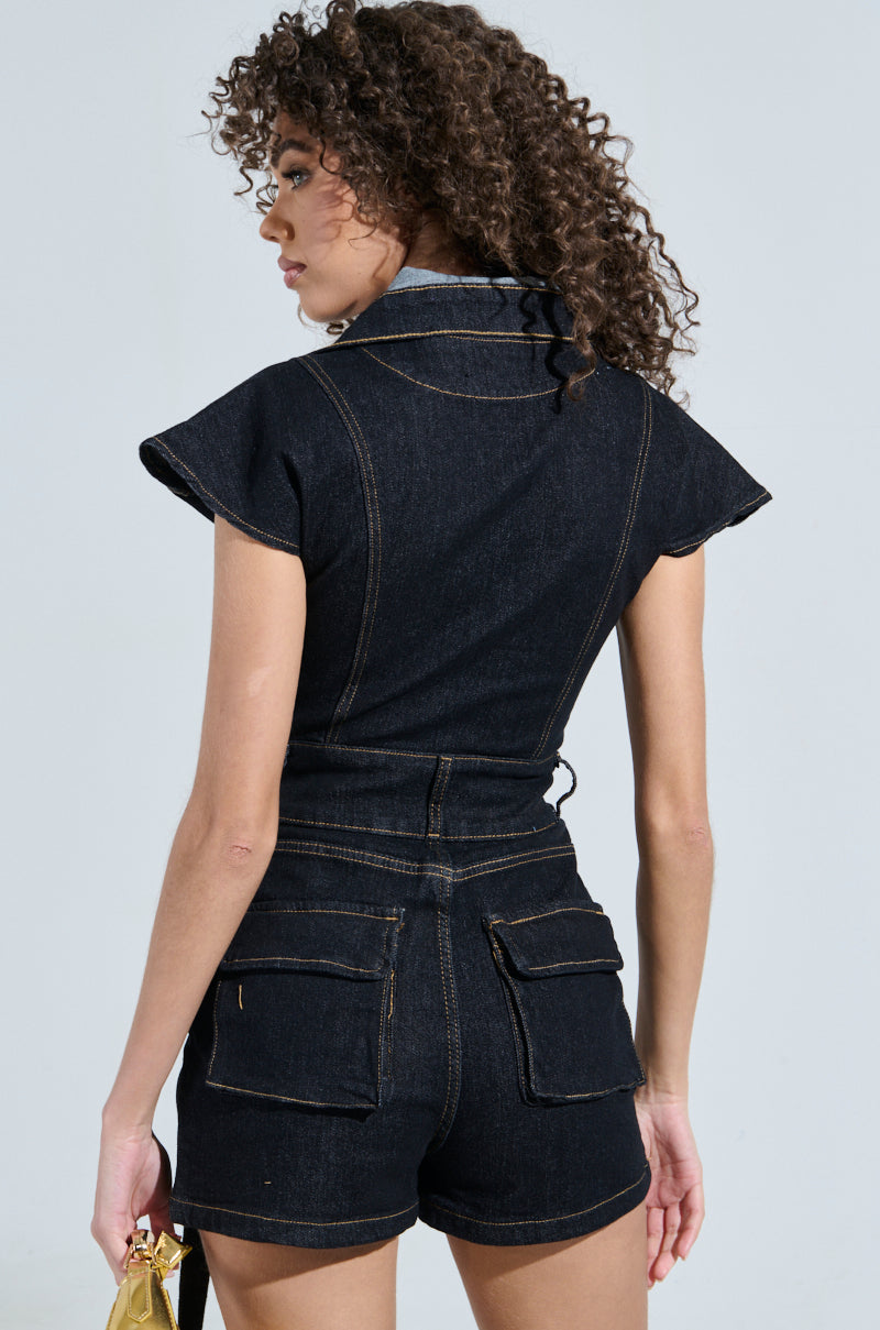 TALK TO ME NICE CARGO DENIM ROMPER
