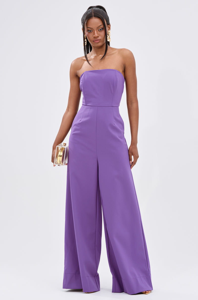BIG BOSS ENERGY WIDE LEG JUMPSUIT IN PURPLE