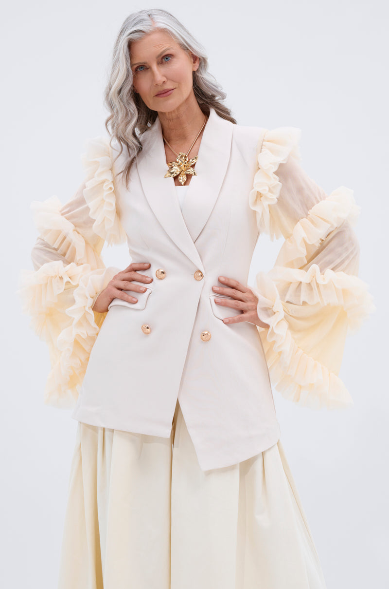 LIVING OVER THE TOP RUFFLE SLEEVE BLAZER MINI DRESS